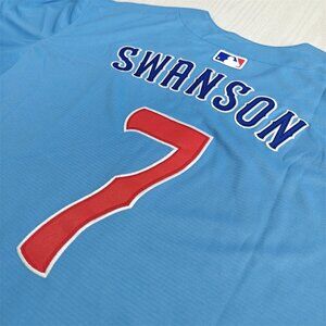 Chicago Cubs #7 Dansby Swanson Baby Blue Limited Player Jersey